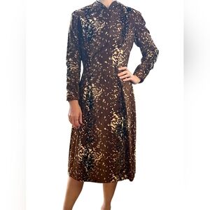 RARE 1960s Adele Simpson Designer Dress Faux Fur Deer Print